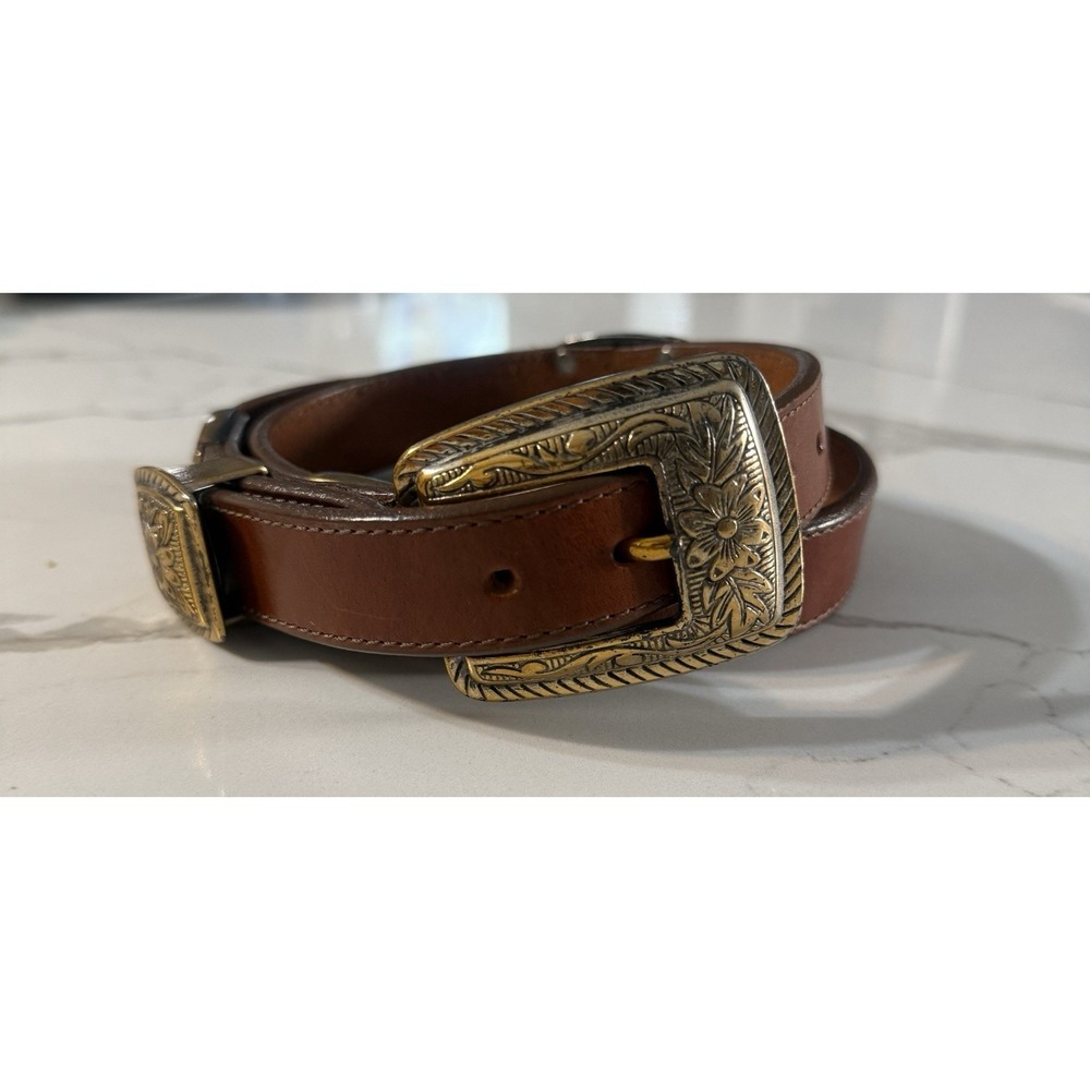 VTG 1994 Brighton Belt Women's 36.5 Colorblock Leather Brass Western Cowgirl L